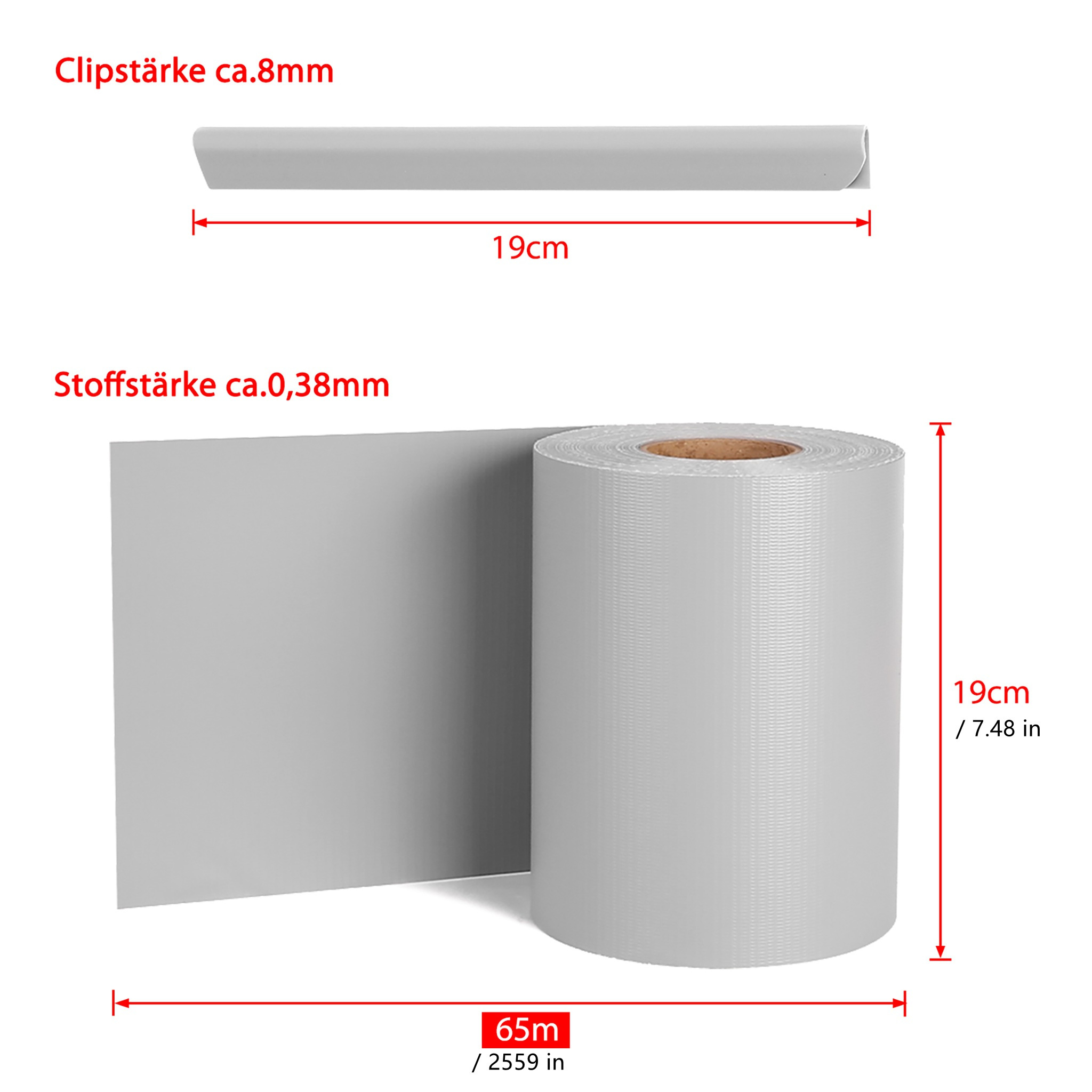 E-shop 35/65/70m Hellgraue PVC-Sichtschutzfolie, Sichtschutzzaun, Doppelstangenpads mit Montageclips, Sichtschutzstreifen für , Outdoor-Garten-