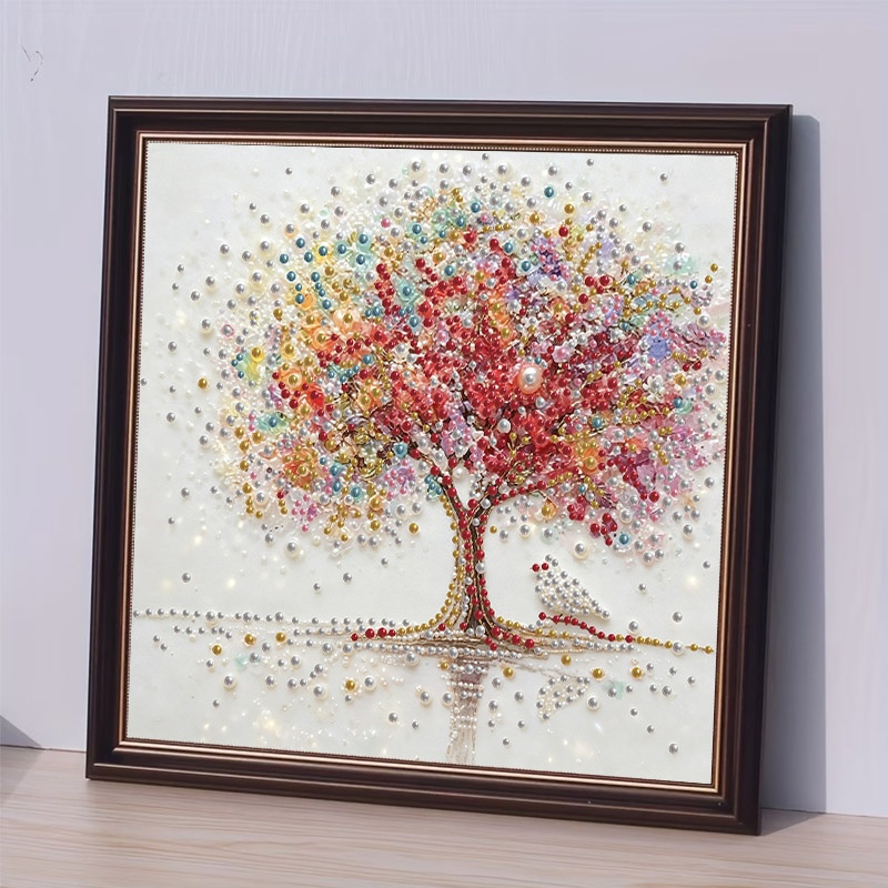 TEMU Kit de peinture diamant perle Arbre de Vie 30X30Cm, Design de perles colorées avec étoiles étincelantes, Ensemble d'artisanat cadre, Idéal pour