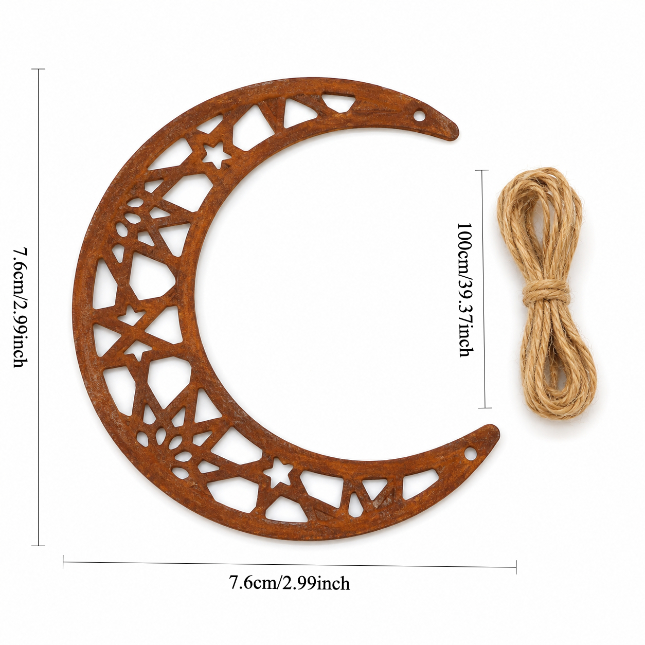 TEMU 6pcs Ornements Métalliques Croissant Lune Rouillé avec Corde de Jute, Décoration Suspendue Vintage, Décoration Rustique de Ferme, Ajouts de