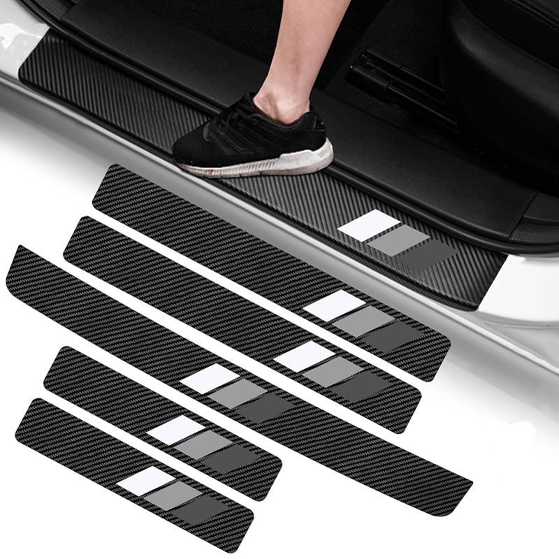 E-shop 5er-Set Dreifarbige Carbonfaser-Drehschwellenschutz - Vintage-Streifendesign, langlebig und kratzfest, geeignet für Autos, LKWs, SUVs | Elegante