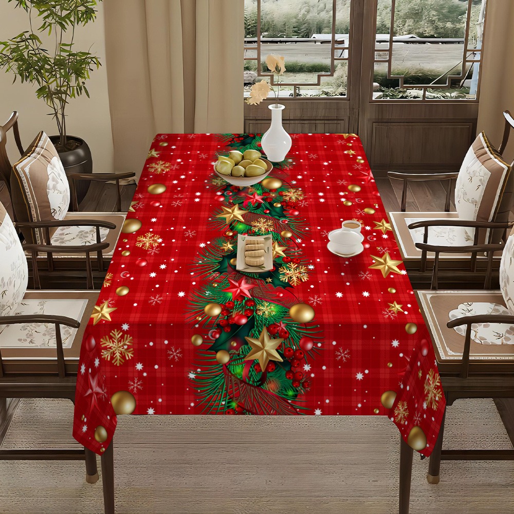 TEMU 1pc Red And Golden Christmas Holiday Tablecloth, Beautiful And Practical, Festive And Luxurious Style, Home Holiday Tablecloth For Christmas