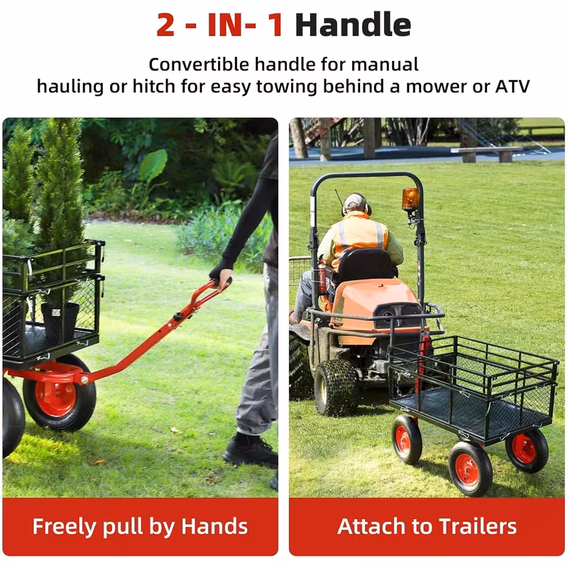heavy duty garden utility cart metal dump wagon with removable sides and 180 rotating handle yard garden cart on wheels for outdoor Product details 4