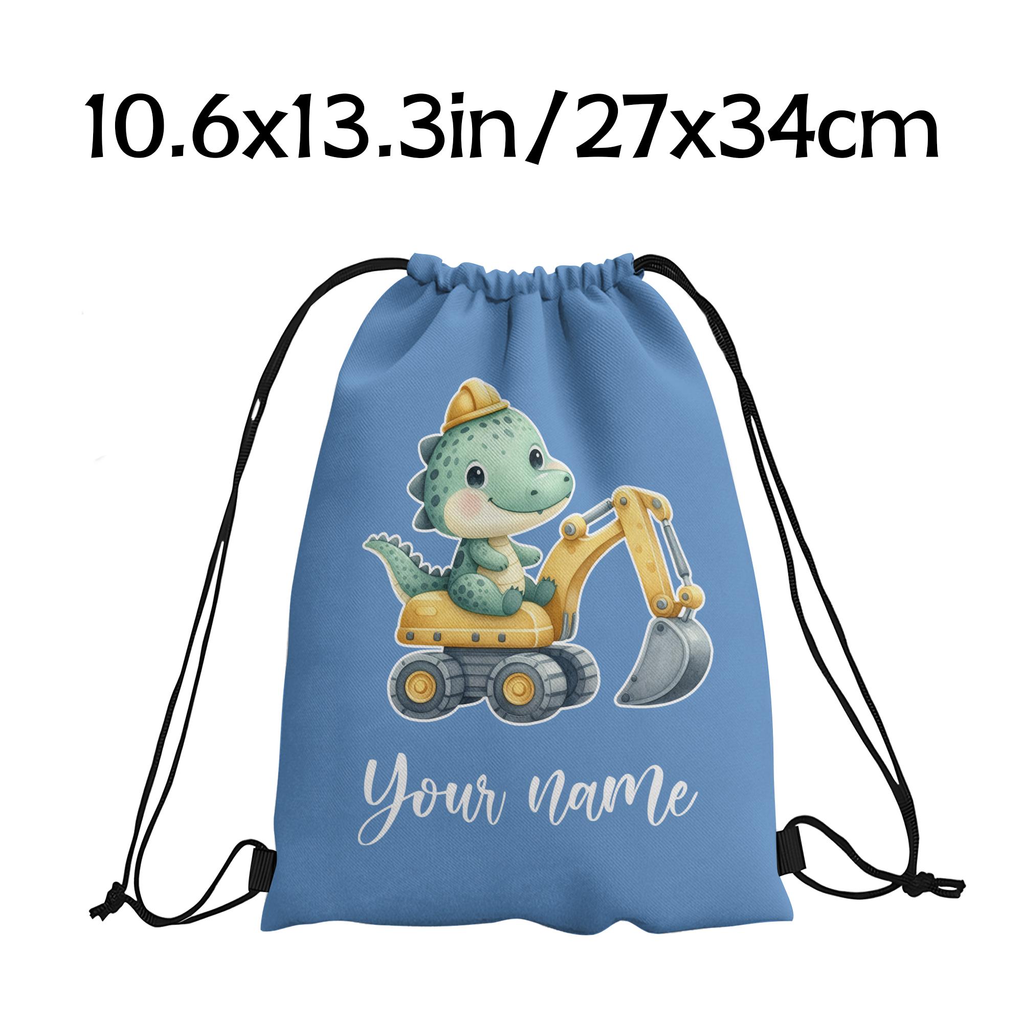 TEMU Personalized Dinosaur & Excavator Backpack Bag - Custom Name/text, 12 Colors, Durable Polyester Drawstring Bookbag For Birthday Party Favors,,