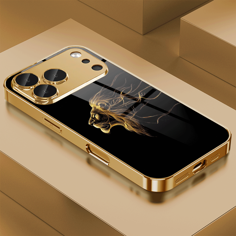 E-shop Handyhülle - Künstlerische goldene Löwenkopf-Muster Glas galvanisierte Handyhülle für iPhone