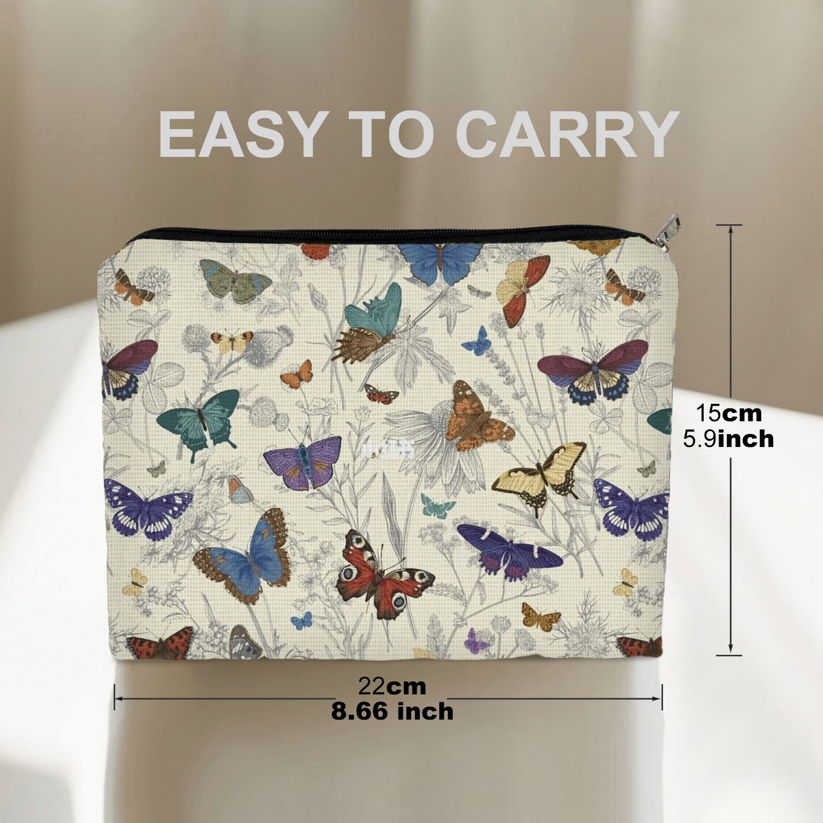TEMU 1pc Double - Sided Makeup Bag, 8.66in*5.9in, Polyester Material, Whimsical & , Light Cream Background, Stylish Cosmetic Pouch For , Ideal For