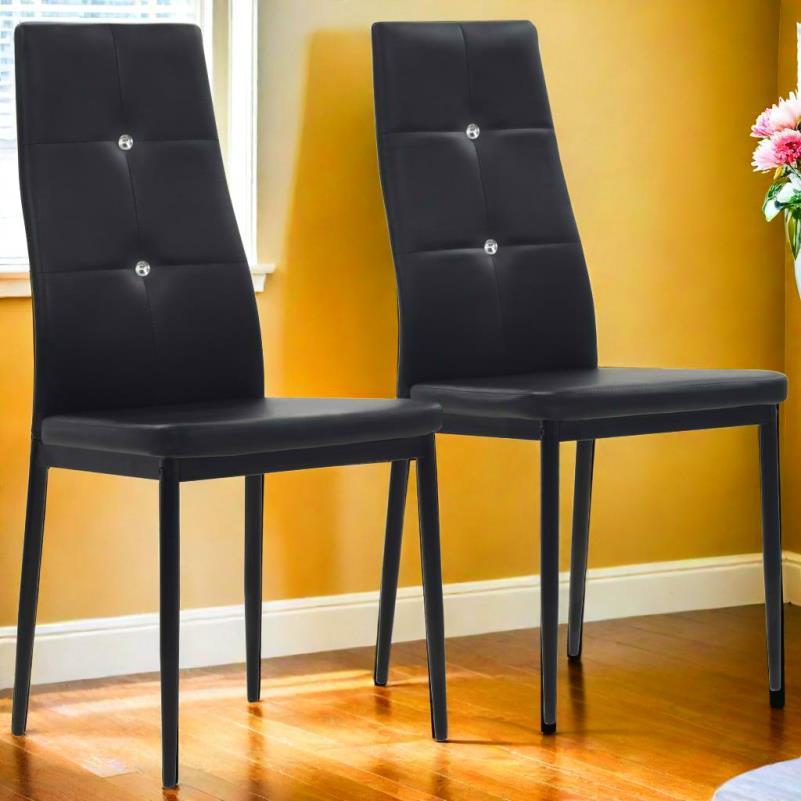Black Synthetic Faux Leather Dining Chairs Set of Two Modern Design Comfortable Seating for Dining Room Kitchen or Home Office