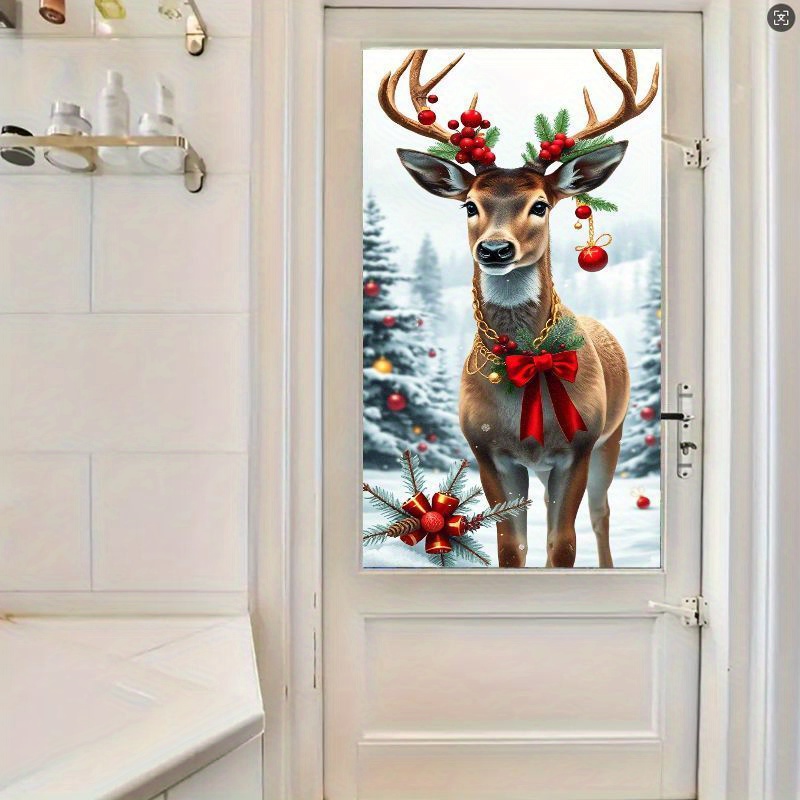 TEMU 2D Piatto, 1 pezzo 2d piatto. Adesivi per finestre statici di Natale con renna, adattamenti ortografici festivit� invernali. Decorazioni