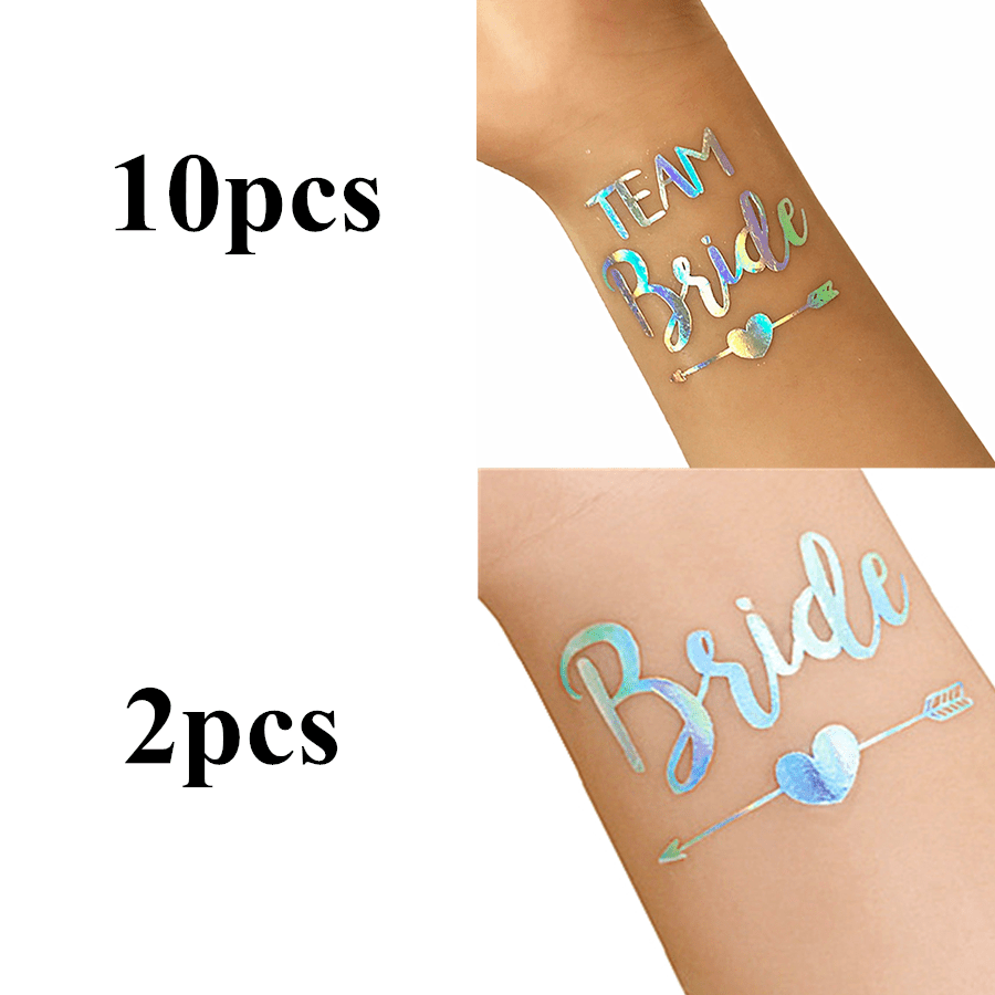 Image of 12pcs Rainbow Silvery Bride To Be & Tattoo Sticker Set - Bridal Shower & Bachelorette Party Decorations, Perfect For Bridesmaids & Hen Night Celebrations, For Weddin