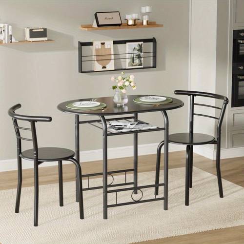 3pcs dining set for 2 small kitchen breakfast table set space saving wooden chairs and table set black