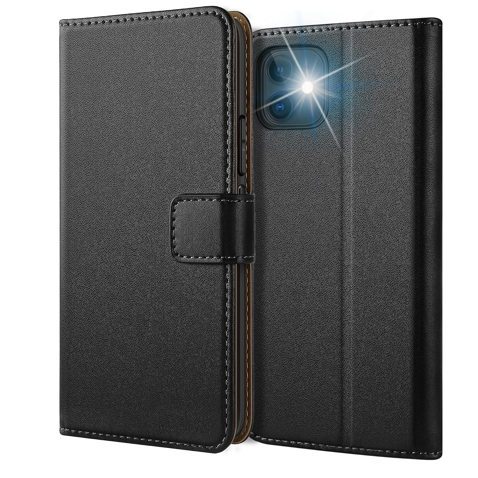 TEMU Phone Case: Compatible With Iphone 11 Wallet Case With Kickstand Black Faux Leather Flip Protective Phone Case Cover