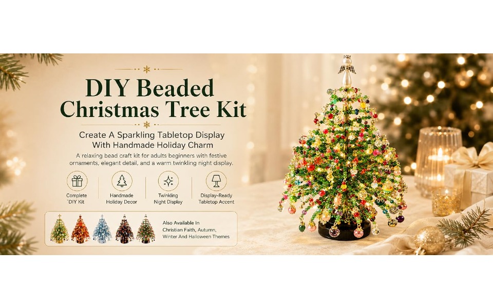 beaded mini christmas tree making kit handcrafted tabletop xmas tree decor with multicolor   ornament pendants wire additions   2pcs christmas greeting cards   gift for   christmas new year present Product details 8