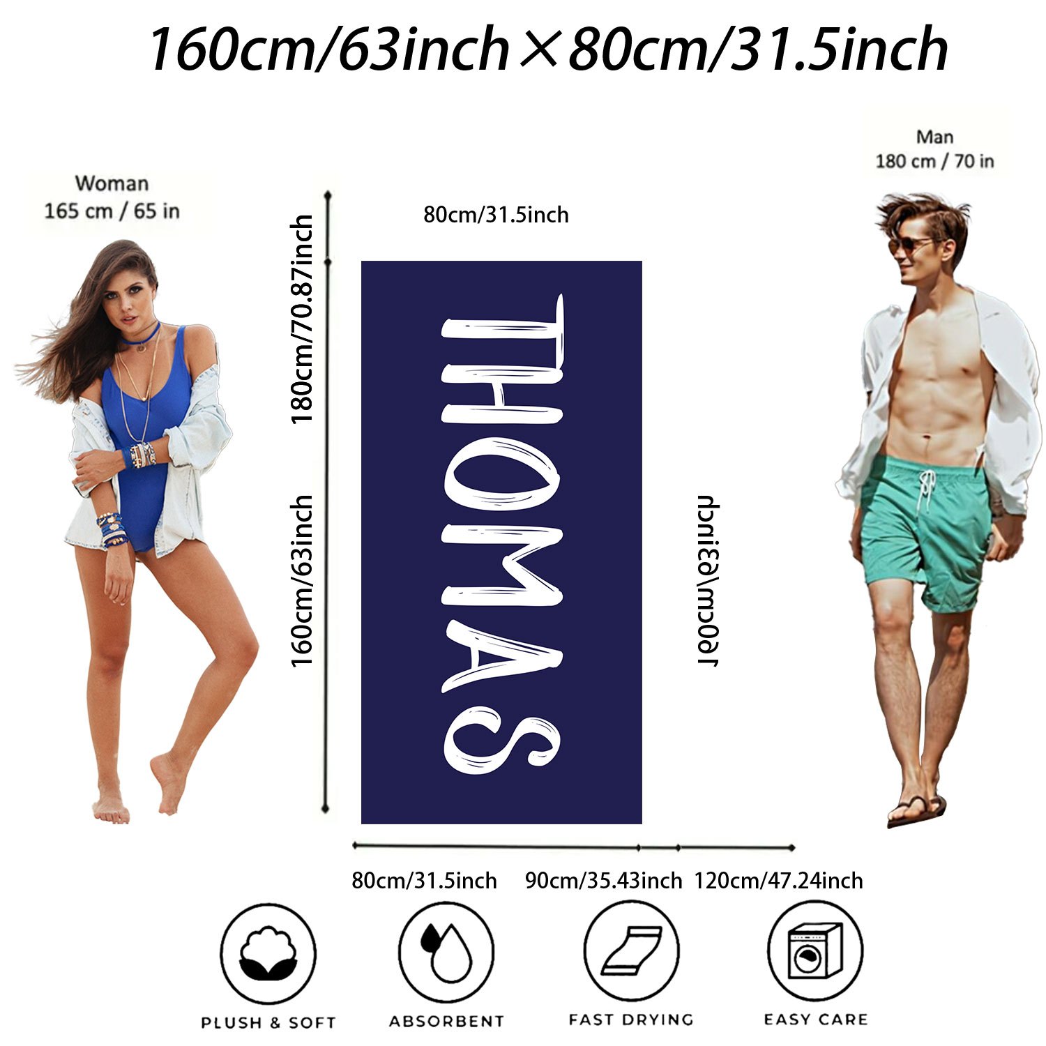 TEMU 1pc Personalized Beach Towel For , Custom Name Beach Towel For Adults, Small Size Hand Towel, Pool Towel, Bathroom Towel