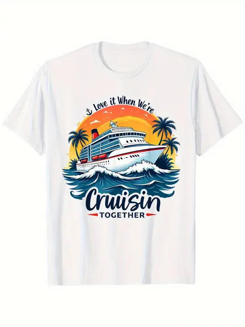 mens vintage t shirt soft breathable cotton tee with cruise ship tree sunset graphic nostalgic travel apparel for cruise parties vacations summer sizes s xxxl machine washable cruise t shirt vacation clothing retro cruise design quality