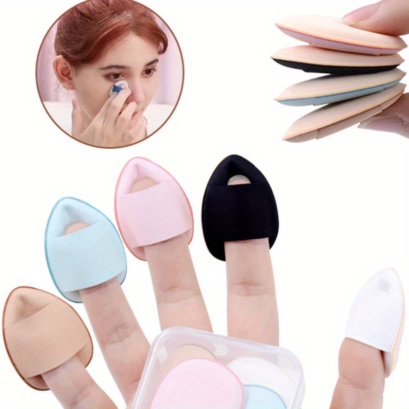 3pcs mini finger puff foundation sponge applicators air cushion powder makeup tools with pastel colors light   beige black for precise blending alcohol free   sensitive light beige bb cream concealer makeup sponges