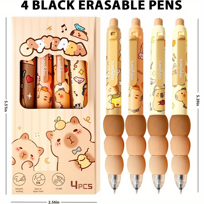 4pcs cute cartoon ybara erasable retrble penserasable gel ink pens0.5mm 0.5mm cute ybara mechanical pencils lead refills erasers for   ps, pens, writing tools, office stationery, fun writing tools, stylish pens, retractable mechanism, smooth writing, gel ink pen, mechanical pencil set, back to school, school supplies, cute pens, erasable pens Product details 1
