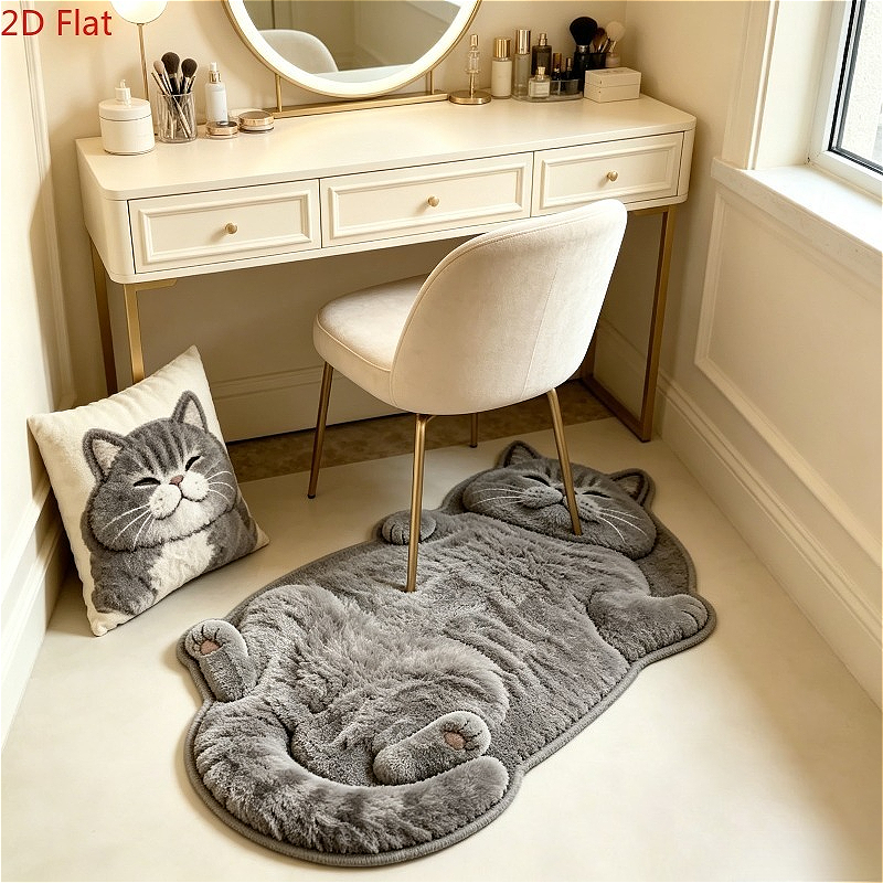 TEMU Realistic Cat-shaped Rug Suitable For Bedroom, Non-slip Plush With Kitten Design, Irregular Suitable For Entryway,, Room, Machine Washable Soft