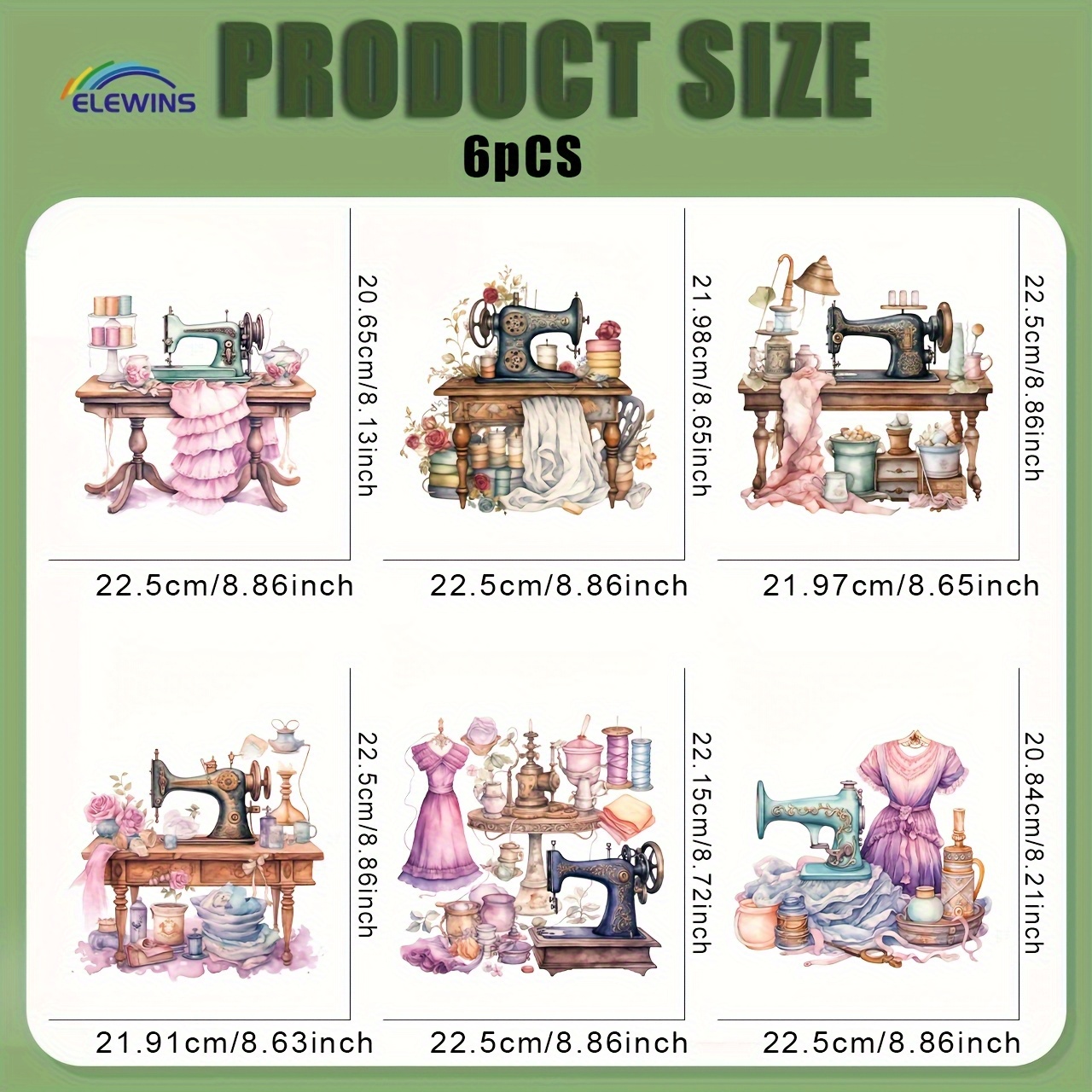TEMU 6pcs Vintage Watercolor Sewing Transfer Stickers- Dtf, Washable Heat Transfer Designs For T-shirts, Masks, Jeans, Backpacks- Plastic, Colorful