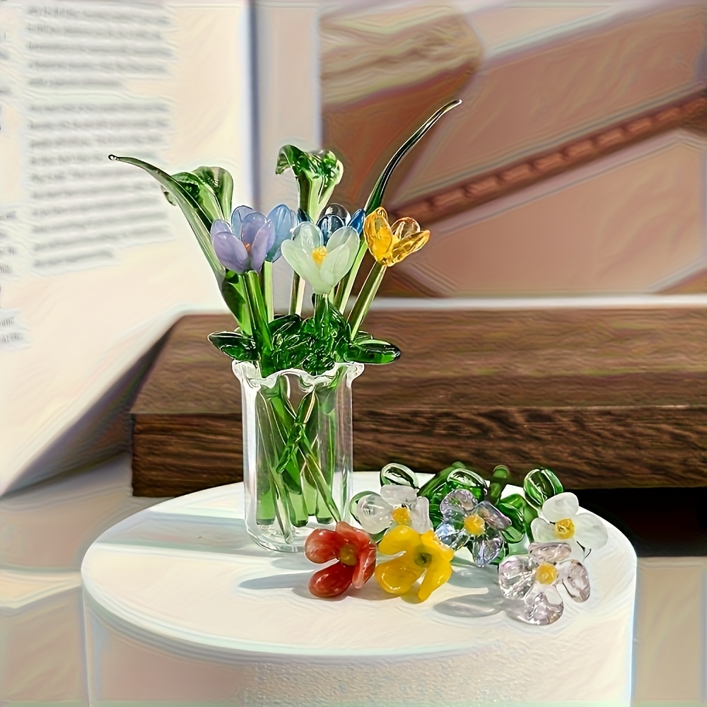 16pcs handmade   glass flower figurines - pink tulip bouquets in transparent vases, wedding table centerpieces, photography props, suitable for crafts, decorations, gift for, table settings, glass tulips Product details 0
