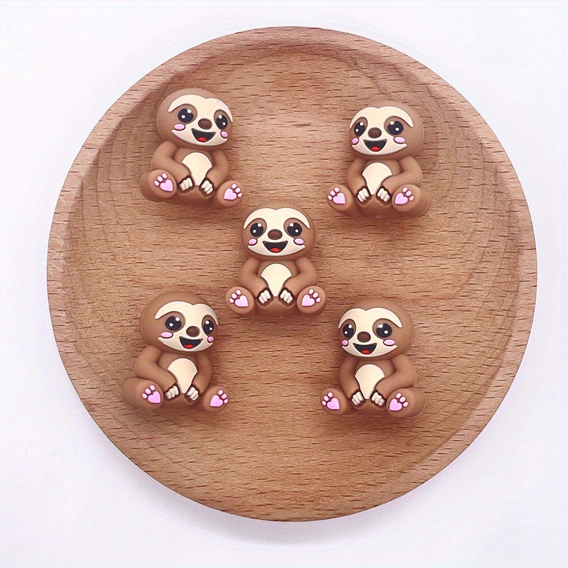 Image of 5pcs New Sloth Crochet Needles Making Silicone Focal Beads Diy Handcraft Necklaces Bracelets Name Tags Lanyards Durable Animal Assorted Bulk Beads Handmade Crafts Gift Making Accessories