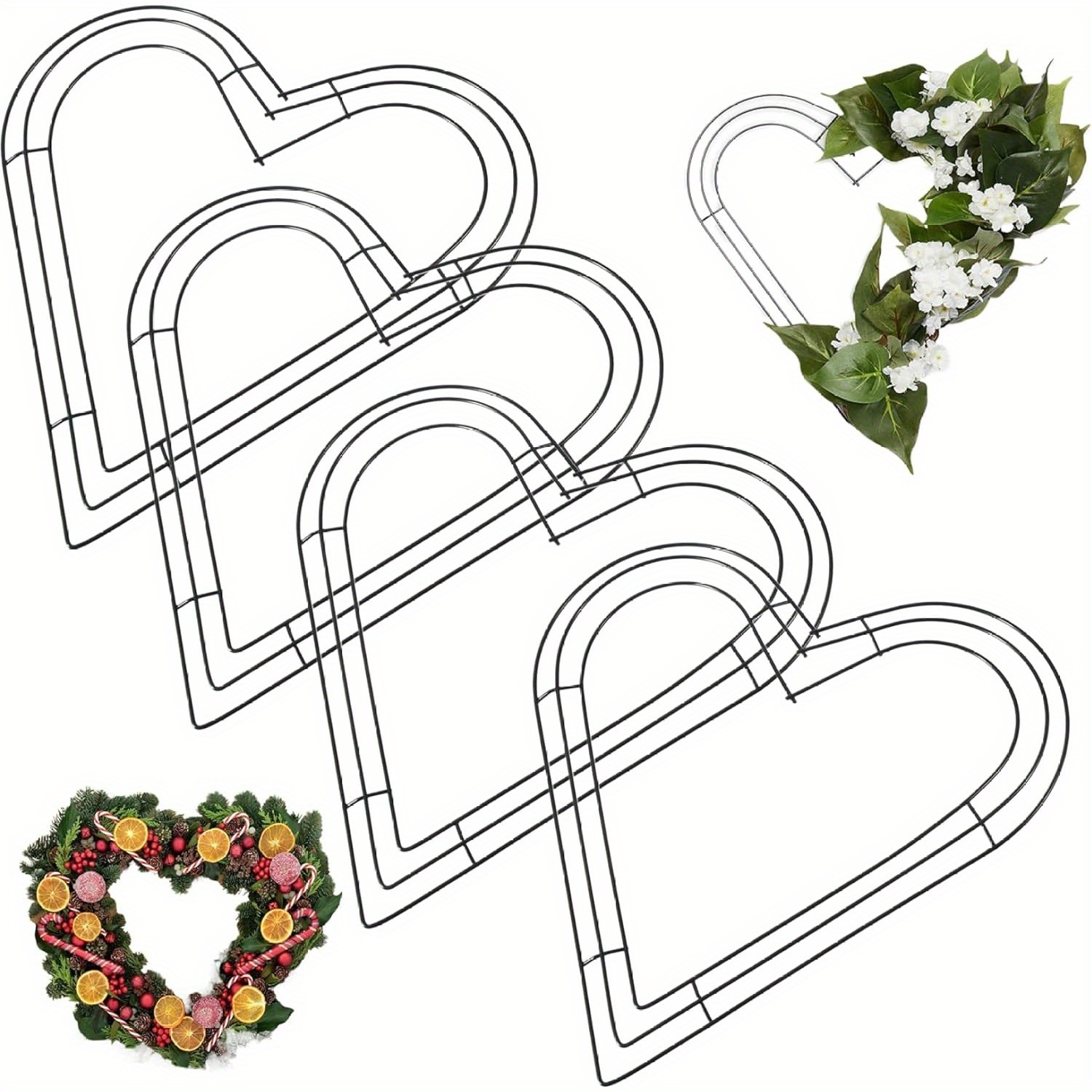3pcs heart wreath frame, dark green heart shaped wire wreath frame