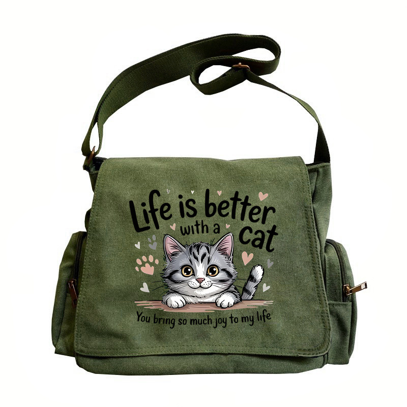 Large Capacity Shoulder Body Bag, With 1pc Cat Print, -top Tote Body Bag, Unisex Messenger Bag, Suitable For Multiple Scene Needs, Outdoor Shopping Travel Dining, For Gifts