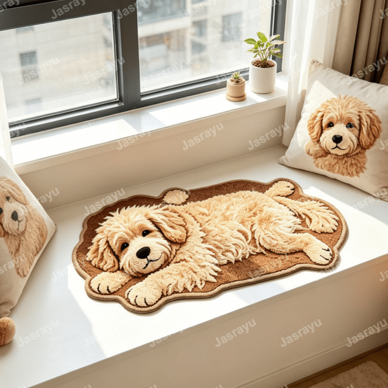 TEMU Imitation Cashmere 900g   9mm 2d Flat Lying Down Light Golden Retriever Bedside Plush Irregularly Shaped Rug, Soft And Realistic Style With Warm