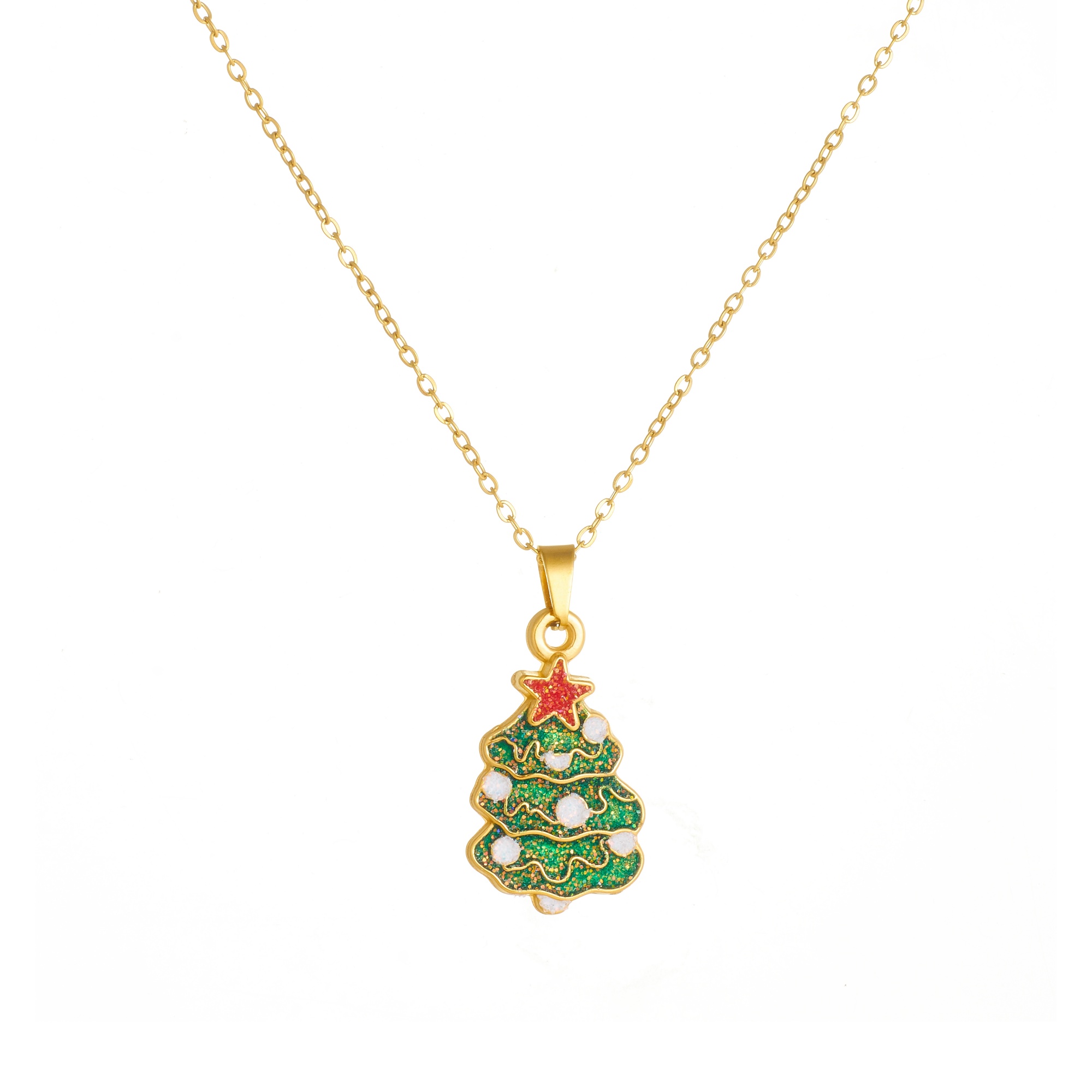 Women's Sparkling Christmas Tree 18K Gold-Plated Necklace