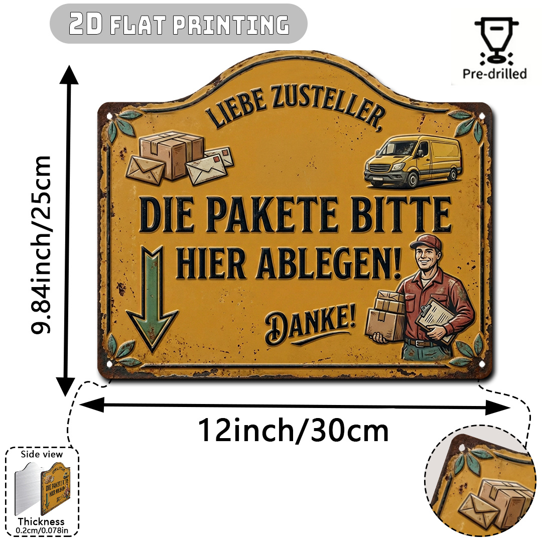 TEMU [2d Flat] 1pc Vintage Rusty Aluminum Package Delivery Sign, (12'x9.8'), Distressed Rust Texture, Funny Outdoor Decor, Delivery Lovers Gift,