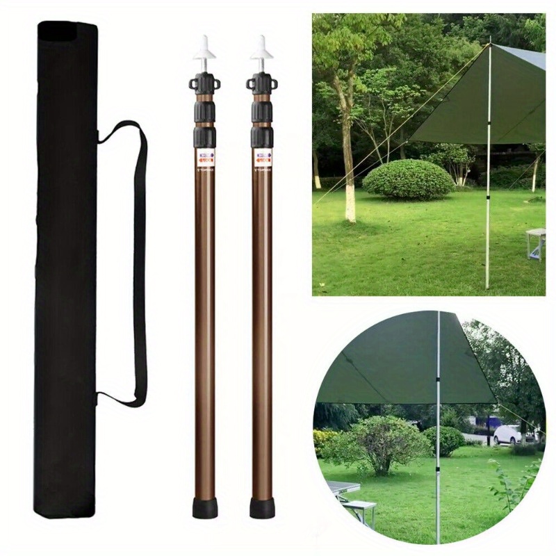 2x Telescopic Poles Adjustable Aluminum Alloy Awning Canopy Support Rod Aluminum 3 Section Design For Hammock Awnings Canopy Tent Tarpaulin