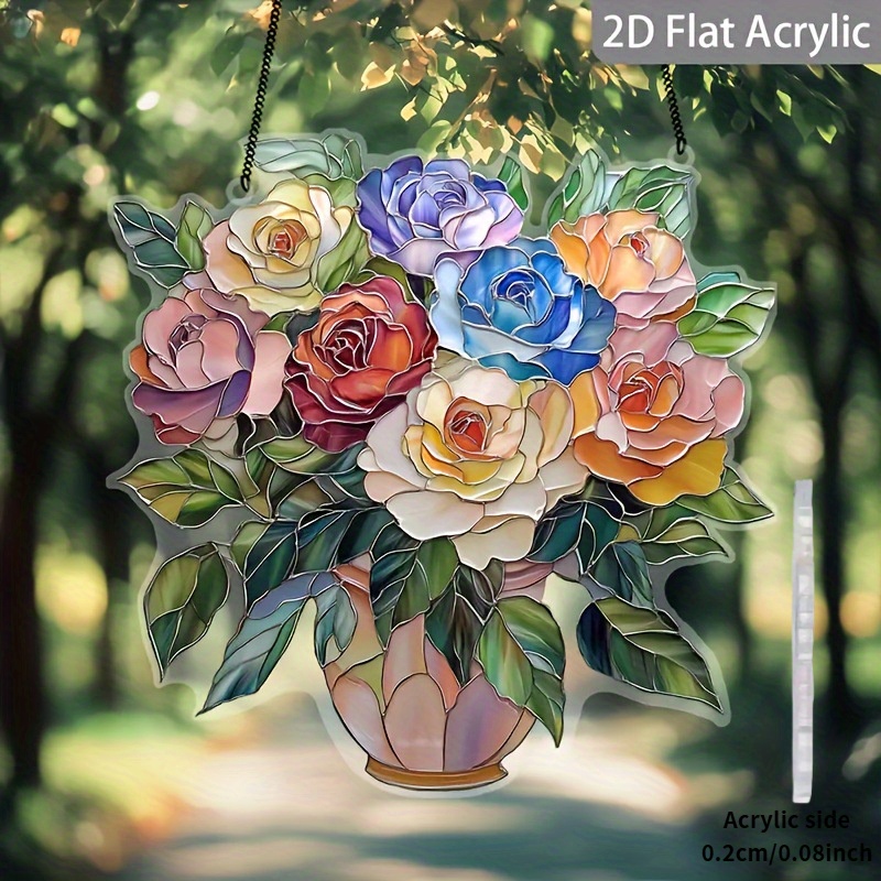 TEMU Décoration murale à suspendre florale bohème 2D plate, 1 pièce - Pendentifs et pompons d'extrémité en acrylique multicolores pour jardin, porche