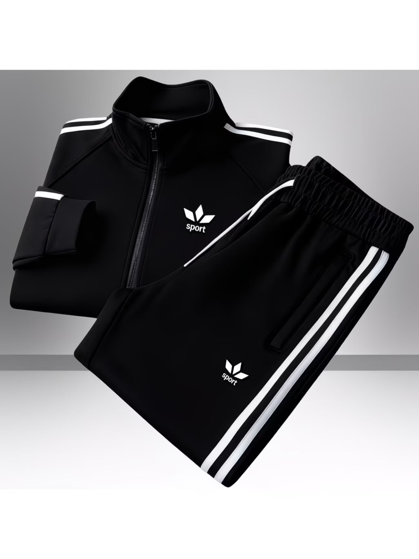 zip up tracksuit set street style casual trendy sporty outfit with     logo print mens fashion sportswear for adults men casual wear