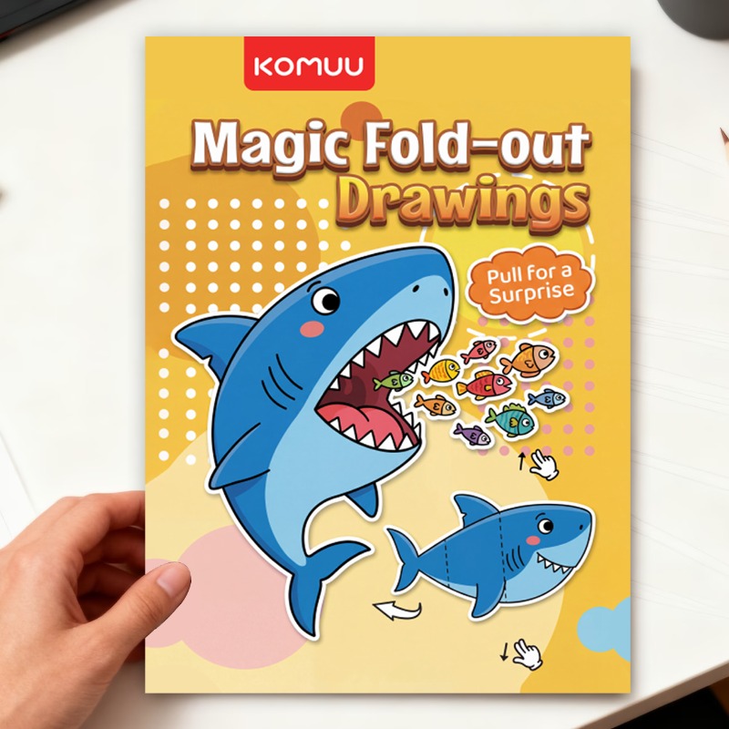 Shark Cover Foldable Creative Drawing Book, Fun Line Art Storybook