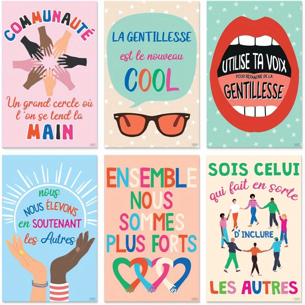 TEMU Affiches de salle de classe sur le thème de la gentillesse, plates 2D, 2D, 2D, 6 pièces 8X10 pouces pour étudiants en français - de motivation