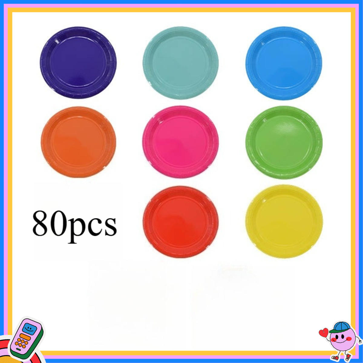 Image of 80pcs Plates 7 Inch Bulk Paper Plates Disposable Colorful Dessert Plates Tableware Table Decors Neon Party Supplies For Birthday, Dinner, Wedding