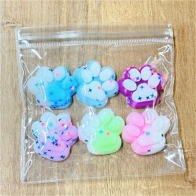 6pcs Mixed Cat Paw Soft Textured Toy Glitter Colorful Durable