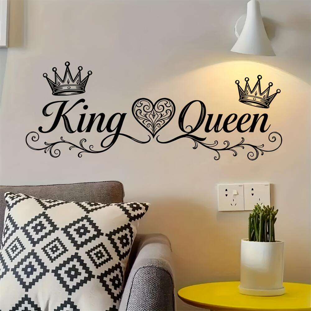 Image of Crown Heart Letter Wall Decals Peel-and-stick Pvc Wall Stickers Suitable For Offices, Bedrooms, Living Rooms, And Dining Rooms Home Decor Stickers