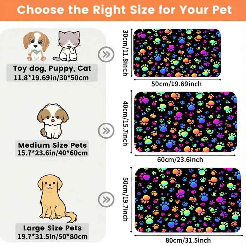 TEMU 1 tappetino antiscivolo (con di multicolore sfumata neon) per alimentazione animali domestici, design , superficie a di perdite da pulire, che