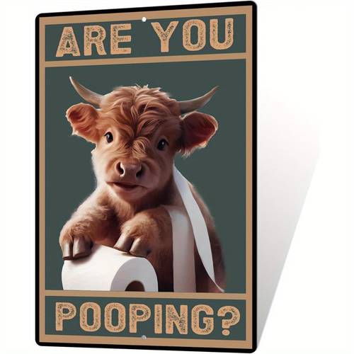 2d flat fun highland cow metal copper plaque vintage scottish cow bathroom wall art with are you pooping funny toilet rustic farmhouse decor durable wrought iron toilet decoration suitable for bathroom kitchen for