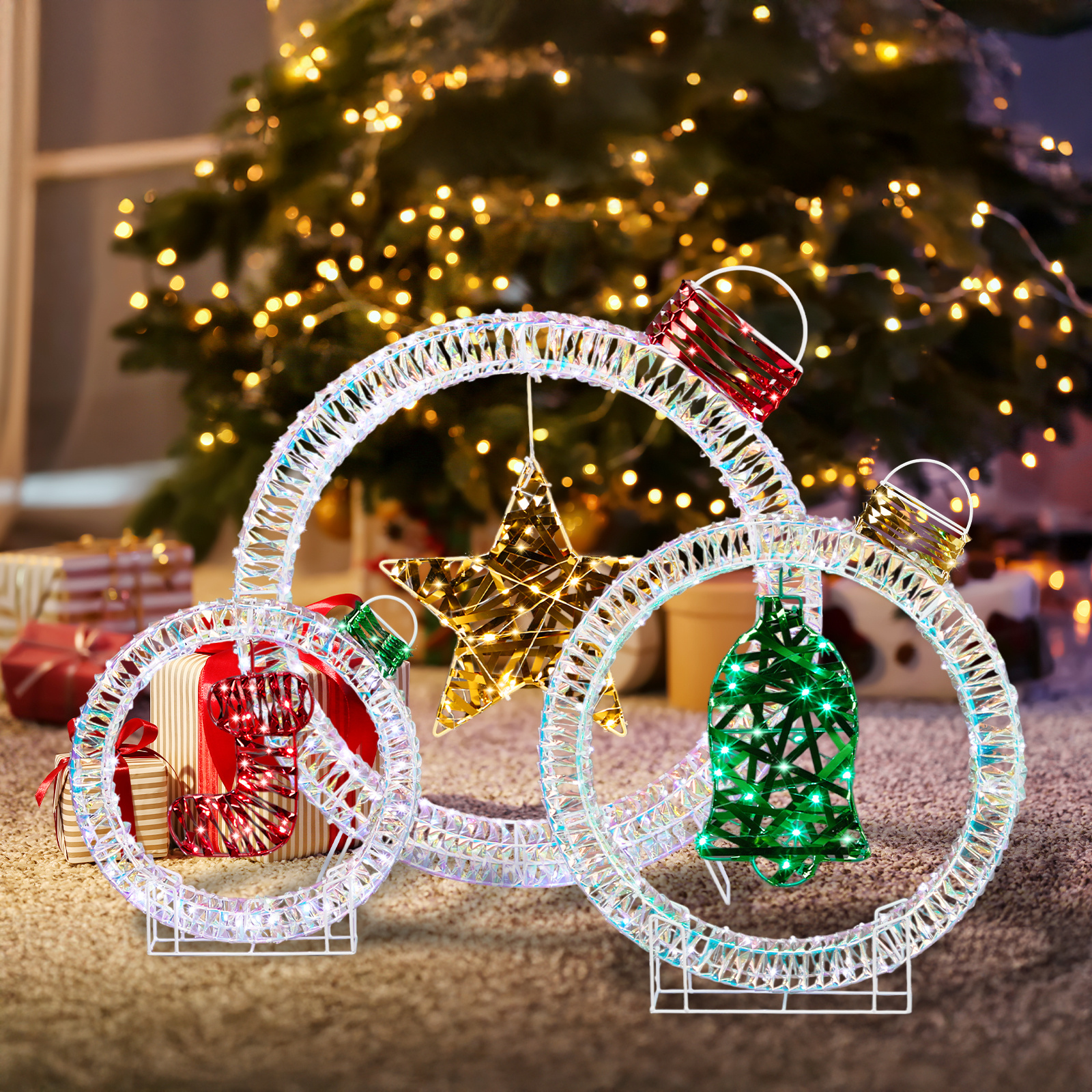 TEMU 3pcs 150*10*67cm Hollow Light Ball 295l Copper Wire Lamp White Light Battery Box Christmas Lighting , Party Decor, Festive Lighting, , Effect,