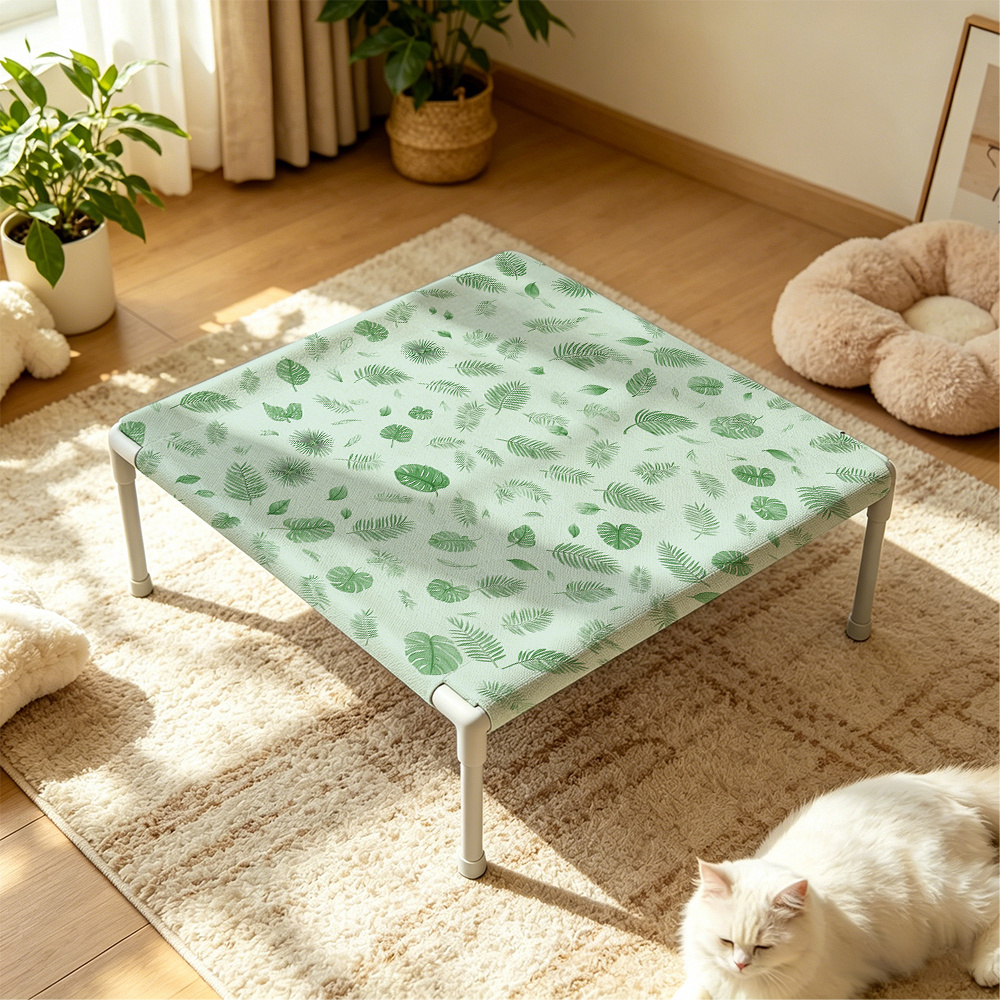 imagen del artículo cama para gatos con   de tela removible y lavable a máquina, con estampado de plantas vibrantes, cama para mascotas, cama para perros pequeños, material para    , cama para gatos estilo militar, malla transpirable y   resistente, cama para mascotas a prueba de humedad para     para uso en interiores y exteriores