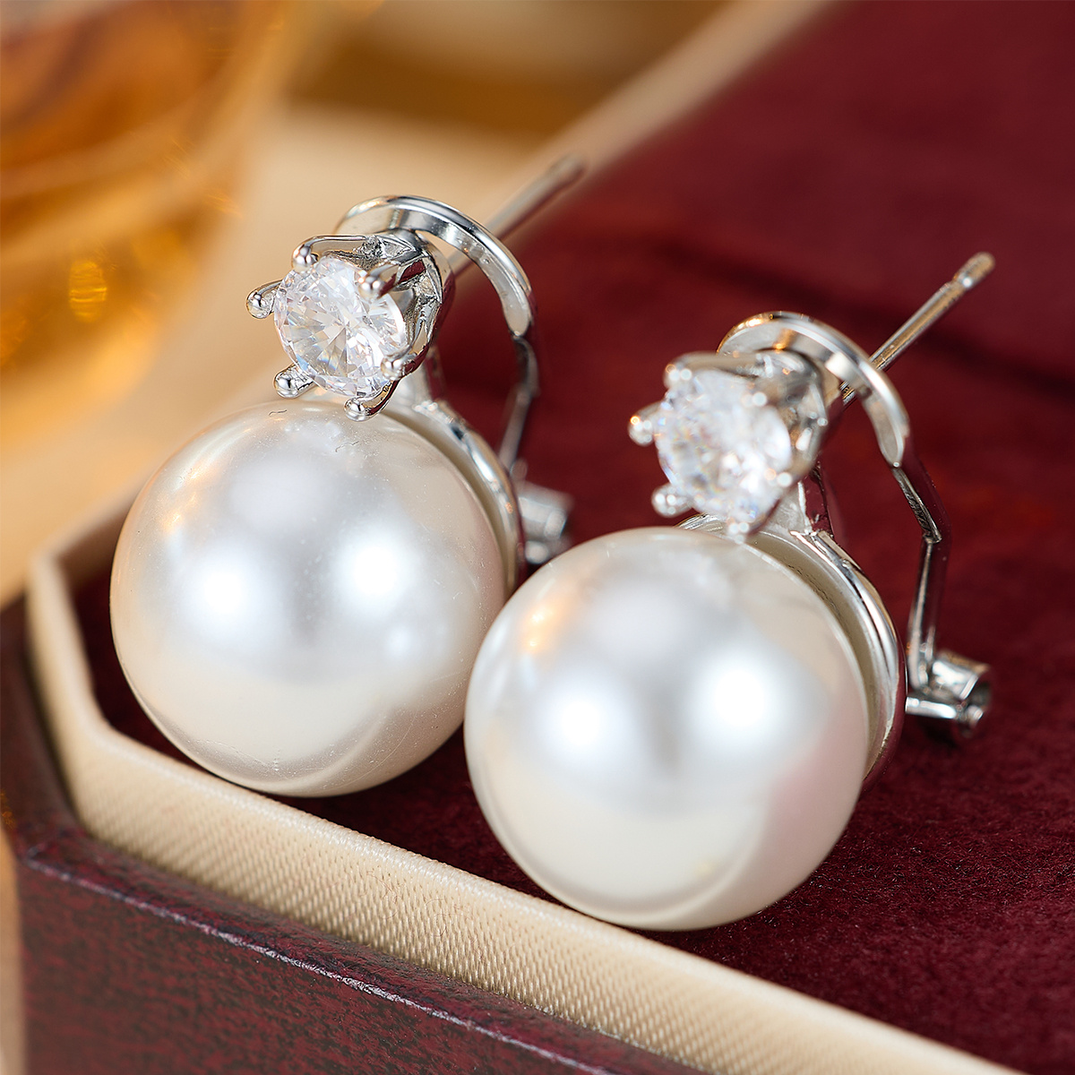 Classic Zirconia Top Bead Stud Earrings, Elegant Gift for Her