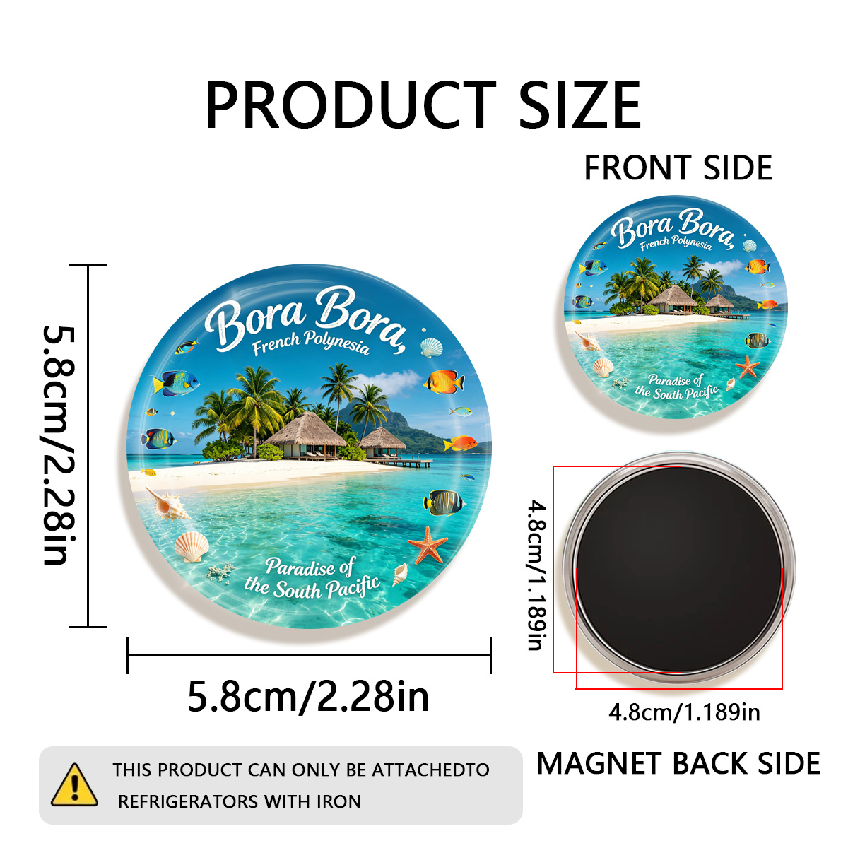 TEMU 1 pièce Aimant de réfrigérateur rond durable 2D plat Bora Bora Polynésie française, convient pour fixer sur les réfrigérateurs, tableaux ,