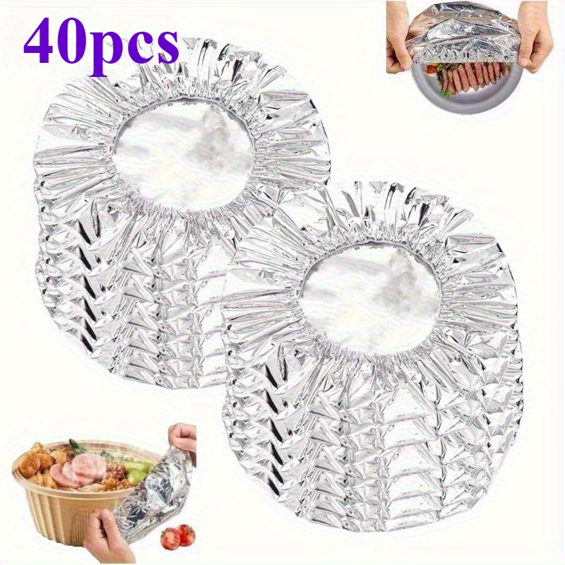TEMU 40/80/115pcs Heavy Duty Aluminum Foil Food Covers- Heat Resistant, Microwave Safe, Leak-proof Adjustable Bowl And Plate Covers- Reusable For
