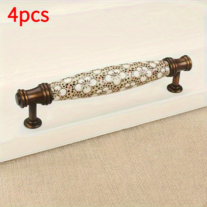 4pcs Osmanthus Ceramic Handle European Cabinet Shoe Cabinet Wine Cabinet Wardrobe Ceramic Handle Antique Brass Pastoral Handle