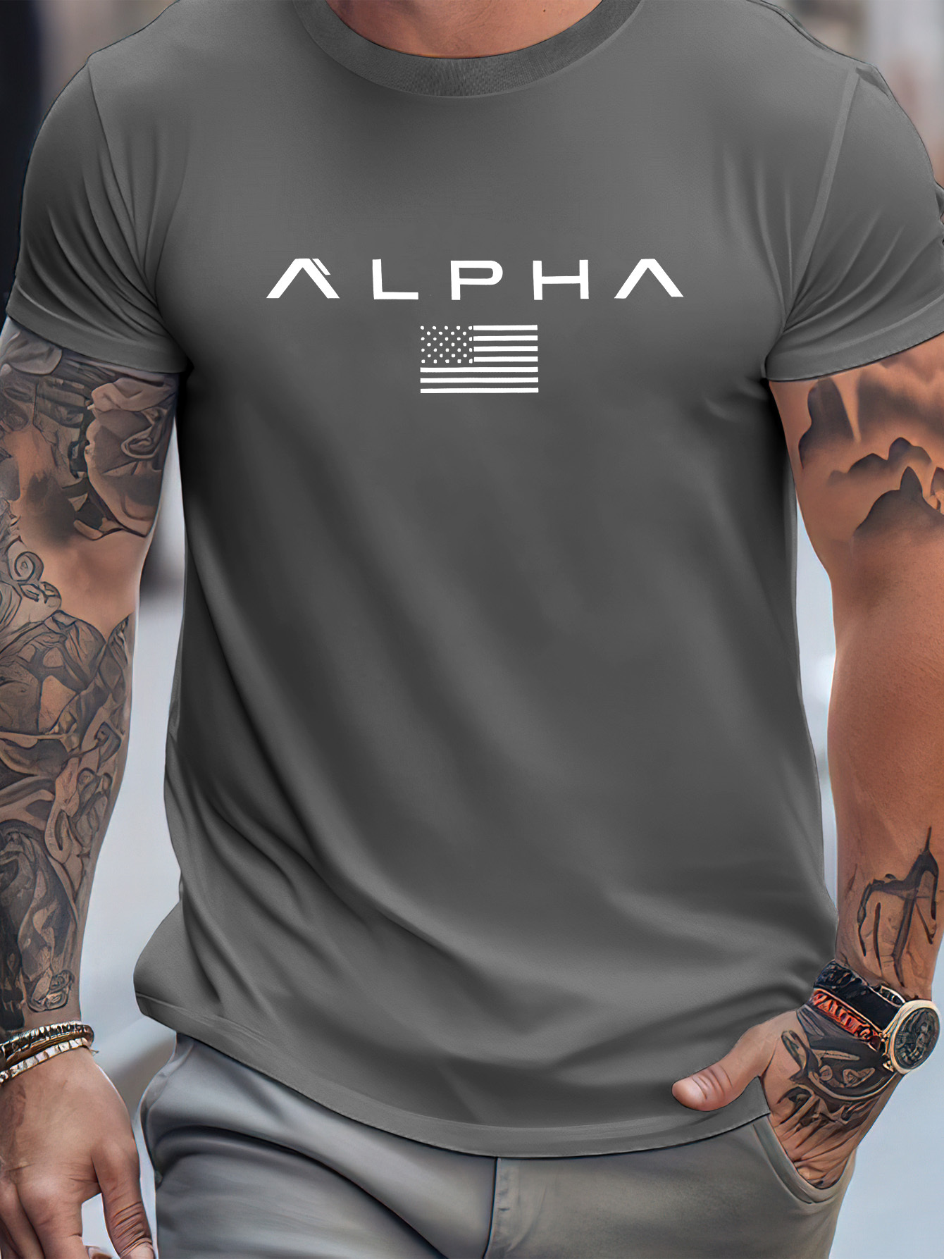 1pc printed alpha american flag print tee shirt tees men Temu Kuwait