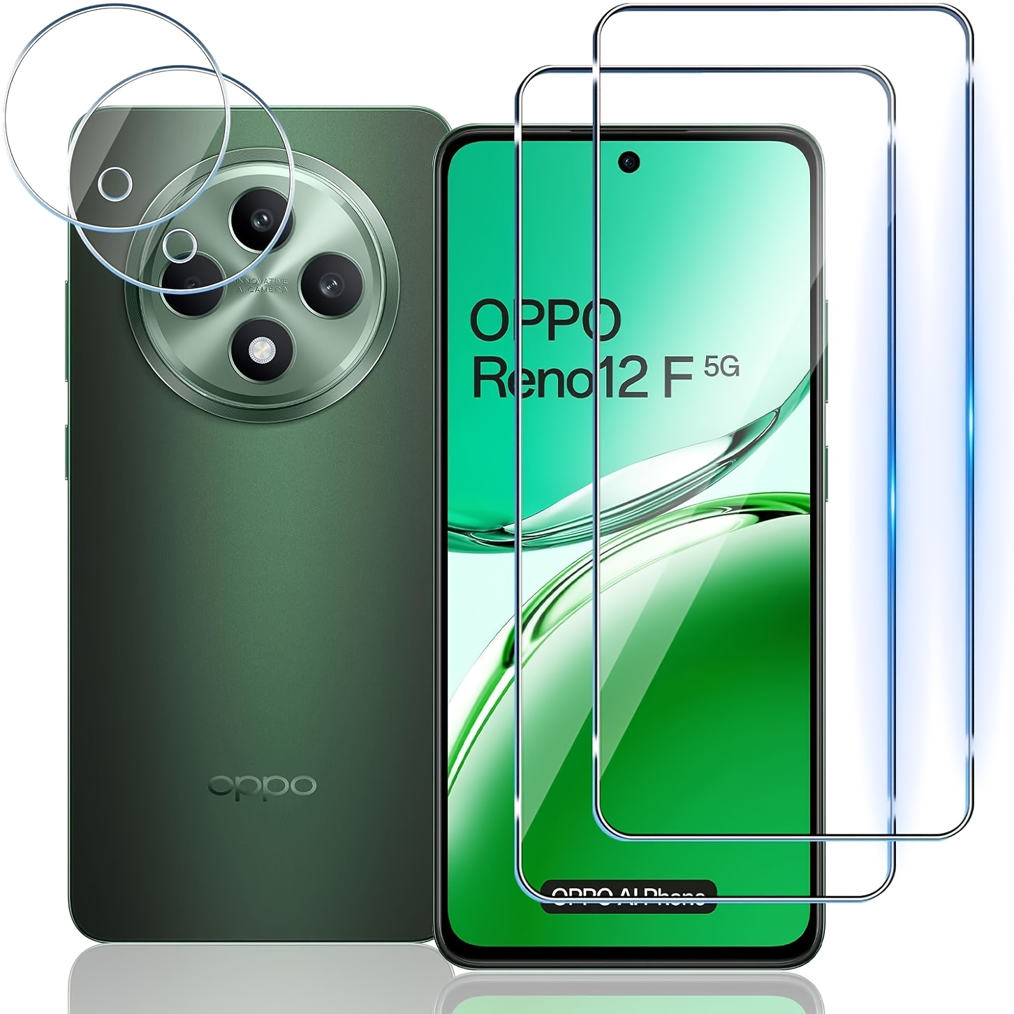 TEMU A Set Suitable For Oppo Reno 12f/12 Fs 5g, Including Tempered Glass Screen Protector And Camera Lens Protector With 9h Hardness, Scratch