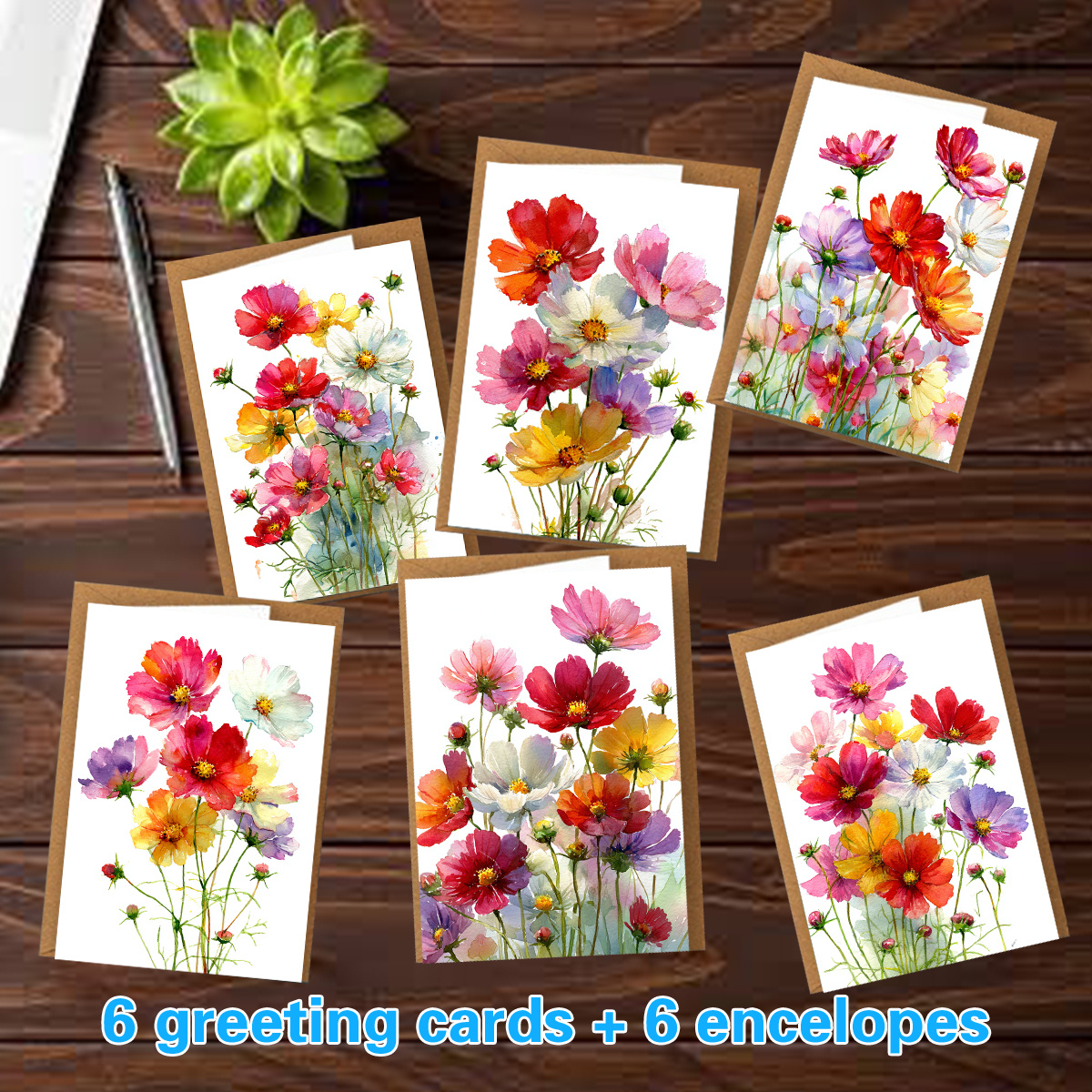 TEMU 6set/12set Greeting Card Set With Envelopes, , Holiday Cards, Painted Floral Greeting Cards To Convey . Suitable For Holiday Greetings - Gifts -