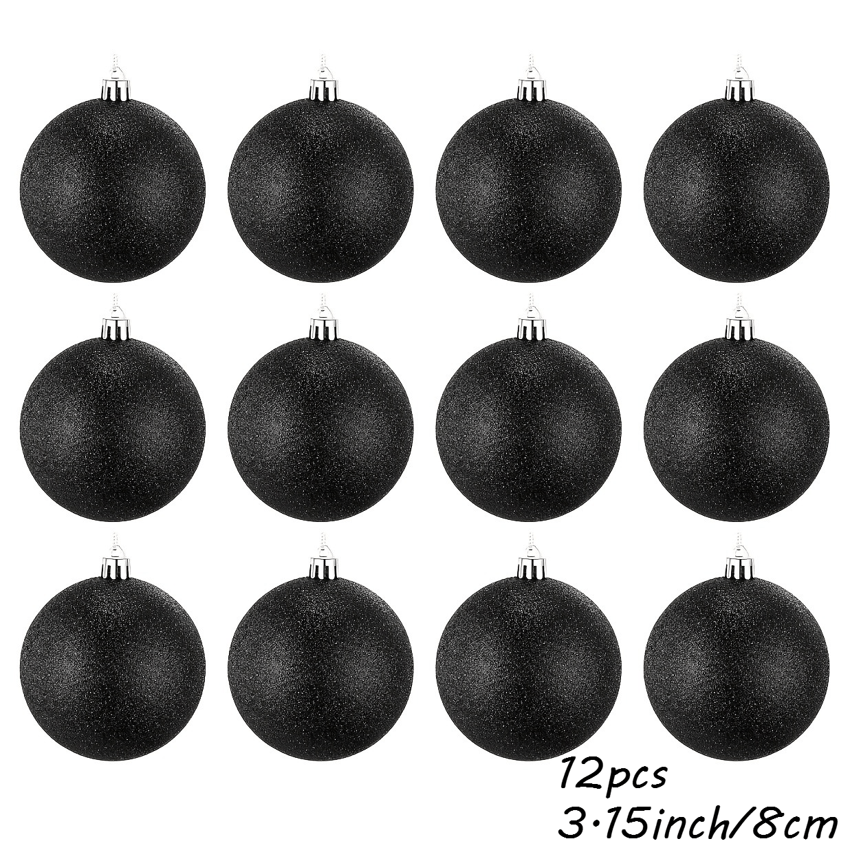 TEMU 12pcs, 8cm/ 3.15 Inches Christmas Ornament Balls, Black Glitter Plastic Spheres, Snow Ball, Christmas Tree Decoration, Ideal For Home, Holiday,