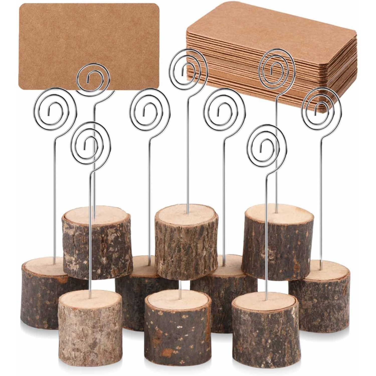 TEMU 10pcs With Swirl Wire And 20pcs , Rustic Wood Table Number Holders Stands, Name Cards Photo Holders For Wedding Party Sign Food Cards Label
