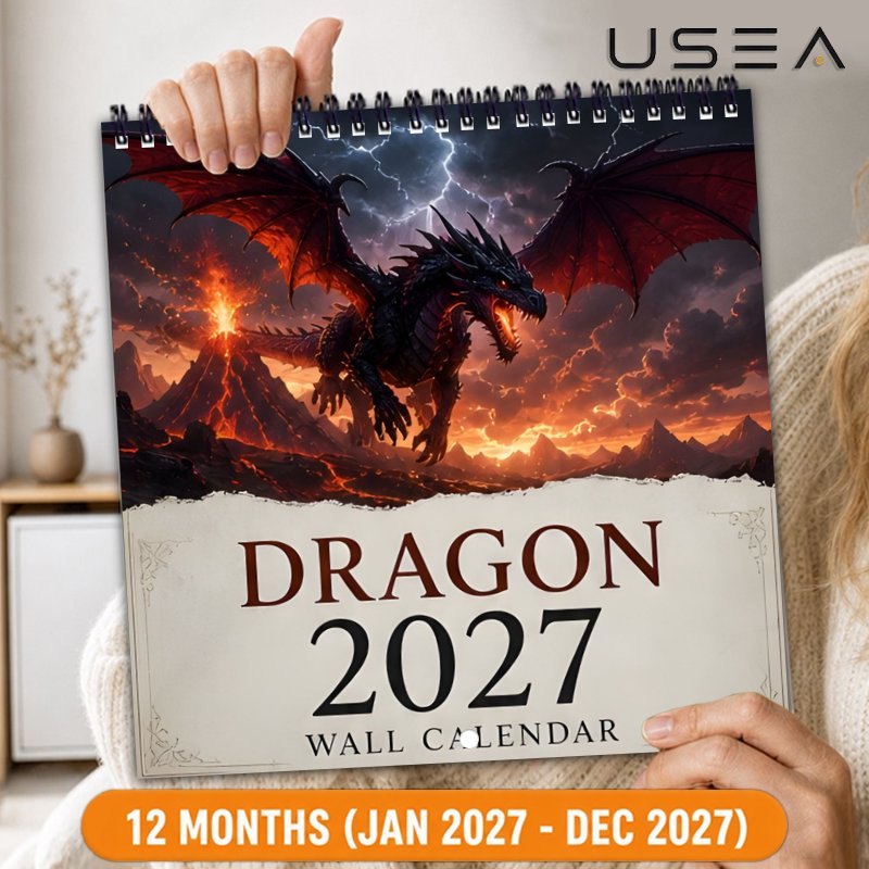 TEMU 2027 Wall Calendar2027 Dragon Wall Calendar, 12-month Monthly Planner With Twin Wire Spiral Binding, Hanging Calendar With Large Blocks, Us